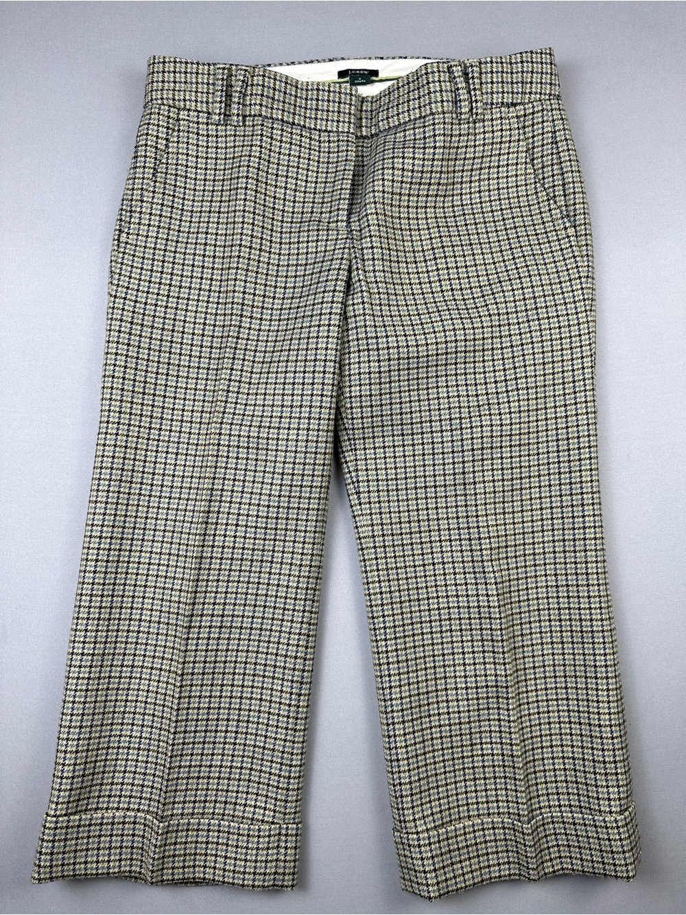 J Crew Y2K City Fit Capri Trouser Pants, 100% Wool, Houndstooth - Womens 4